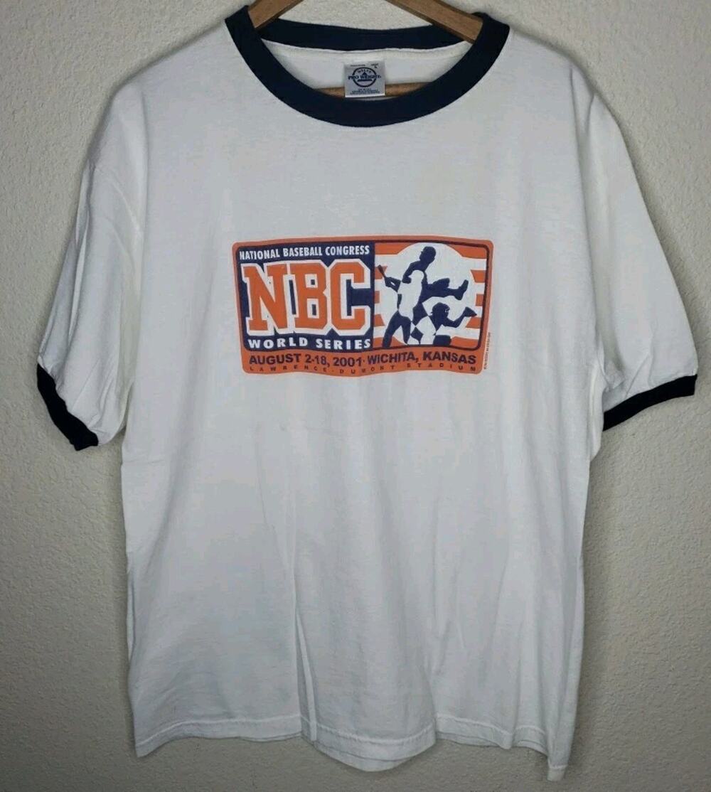 National Baseball Congress Vintage LARGE Shirt 2001 Y2k NBC WORLD SERIES stained